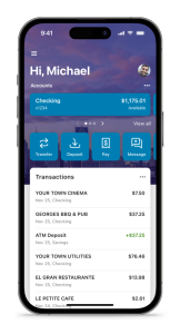 Screenshot of the new PDCU digital banking app with mobile check deposit, on an iPhone.